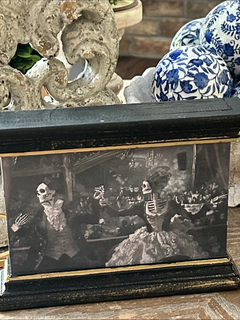 NEW! Vintage Inspired Gothic Victorian Haunted Ballroom Skeleton Wood Plaque